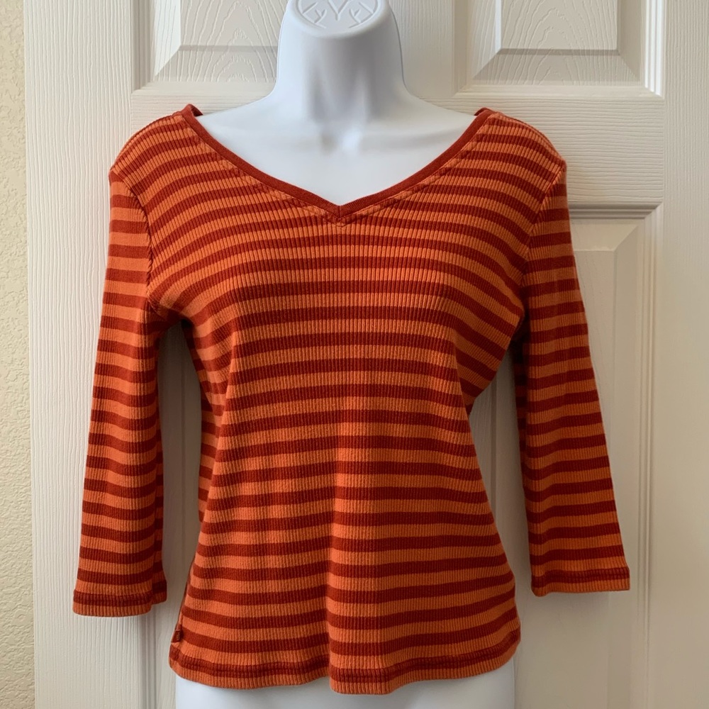 Lauren Ralph Lauren V-neck Striped Tee - EUC